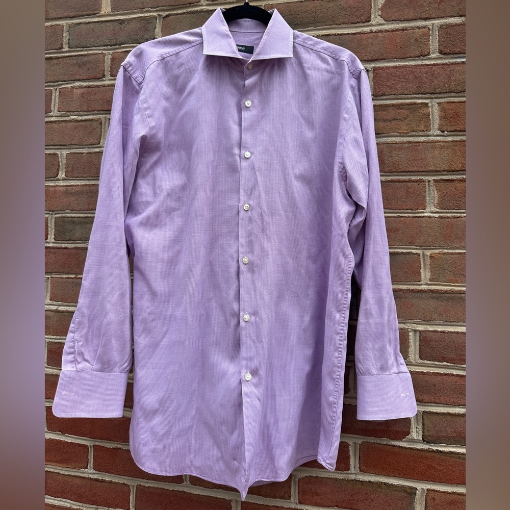 Hugo Boss BOSS Sharp Fit Dress Shirt Lavender Micro Check 16 32/ 33